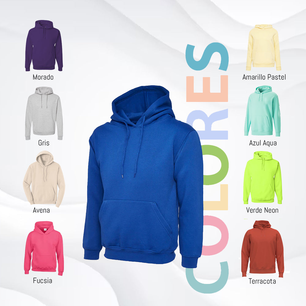 BUZO, HODDIE DE COLORES CON CAPOTA UNISEX NIÑOS Y ADULTOS